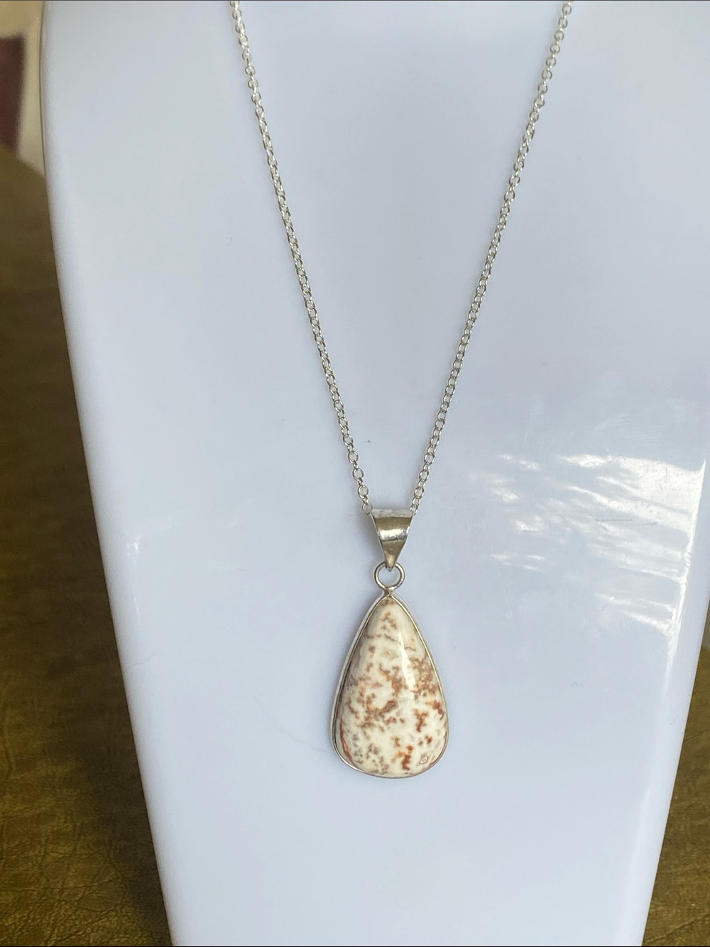 Sterling Silver dendritic jasper Teardrop Pendant Necklace